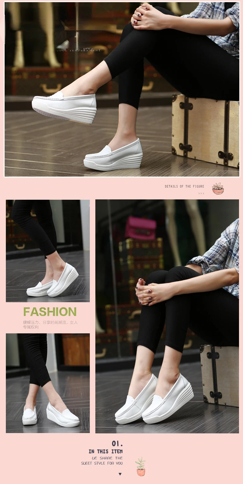 Women Wedge Platform Shoes Fashion Comfortable Increase Casual Slip-on Women's Loafers Summer Hollow Out Breathable Shoes