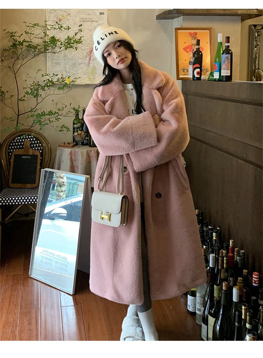 Thicken Warm Long Faux Fur Jackets Loose Warm Imitate Mink Coats Korean Winter Furry Padding Outerwear Women Luxury Overcoat