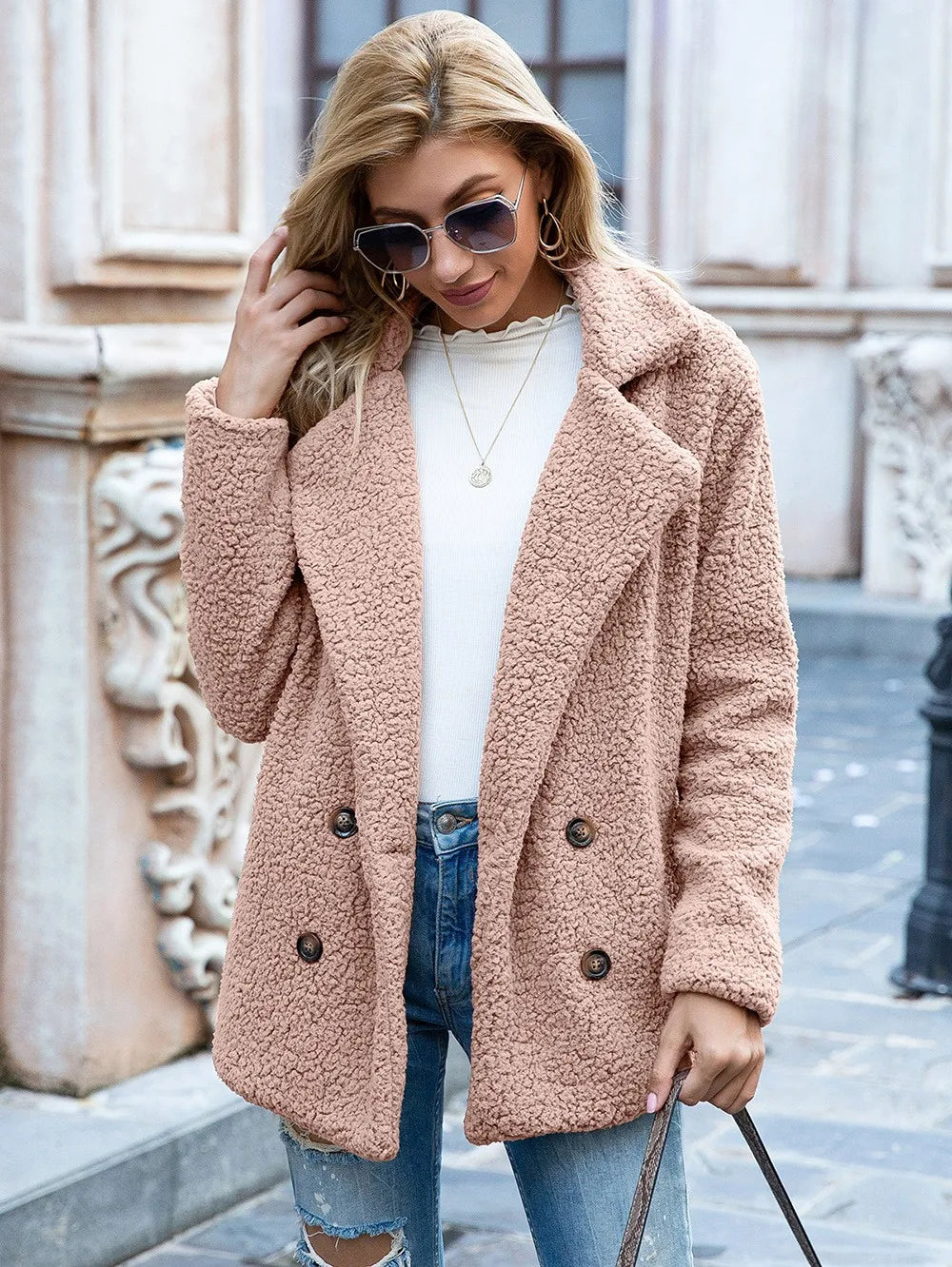 S-5xl Harajuku Solid Color Women Winter Spring Loose Warm Coat High Quality Teddy Fleece Button Jacket Female Casual Veste Femme