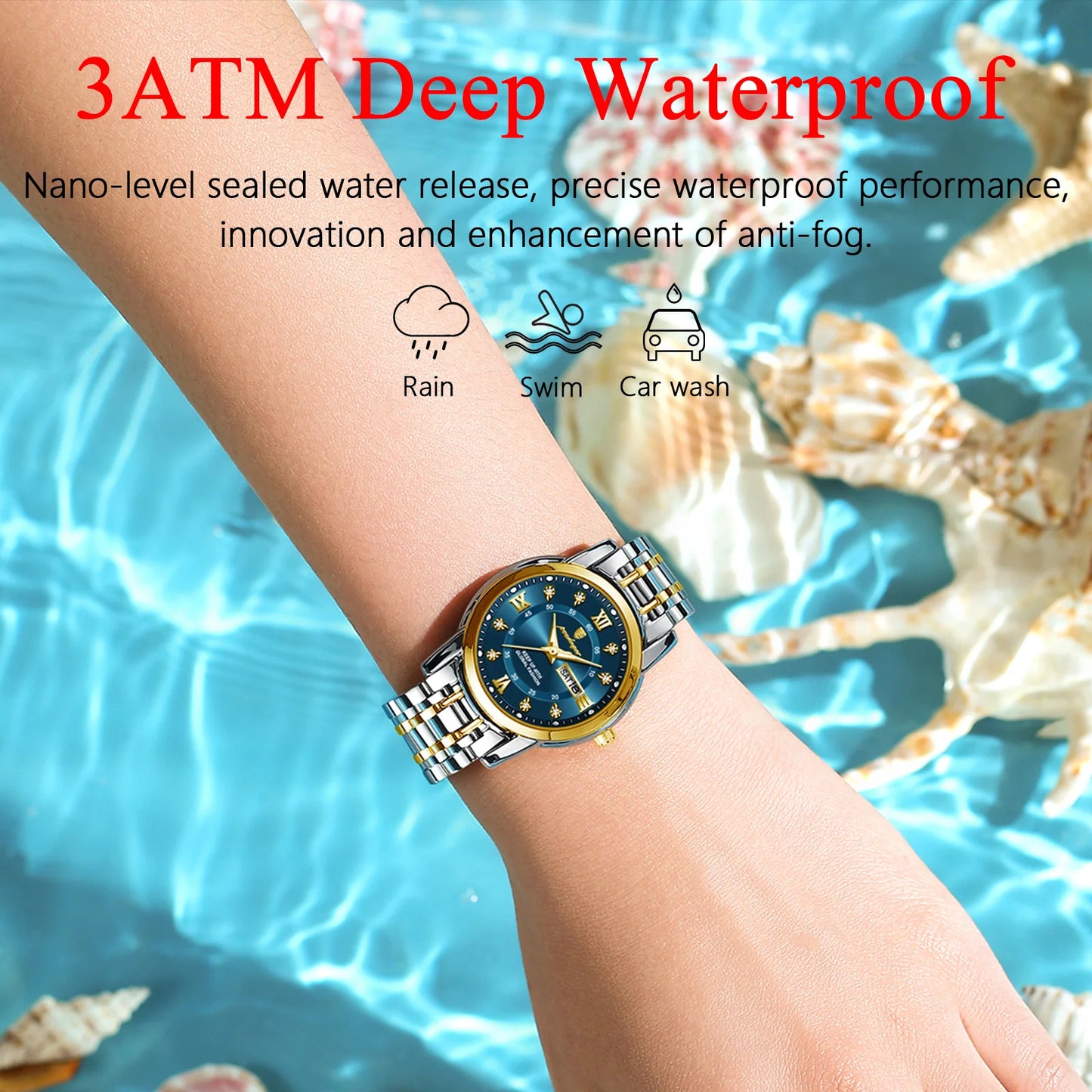 POEDAGAR Women Wristwatch Luxury Quartz Ladies Watch Waterproof Stainless Steel Luminous Date Week Women's Watches Dress Clock