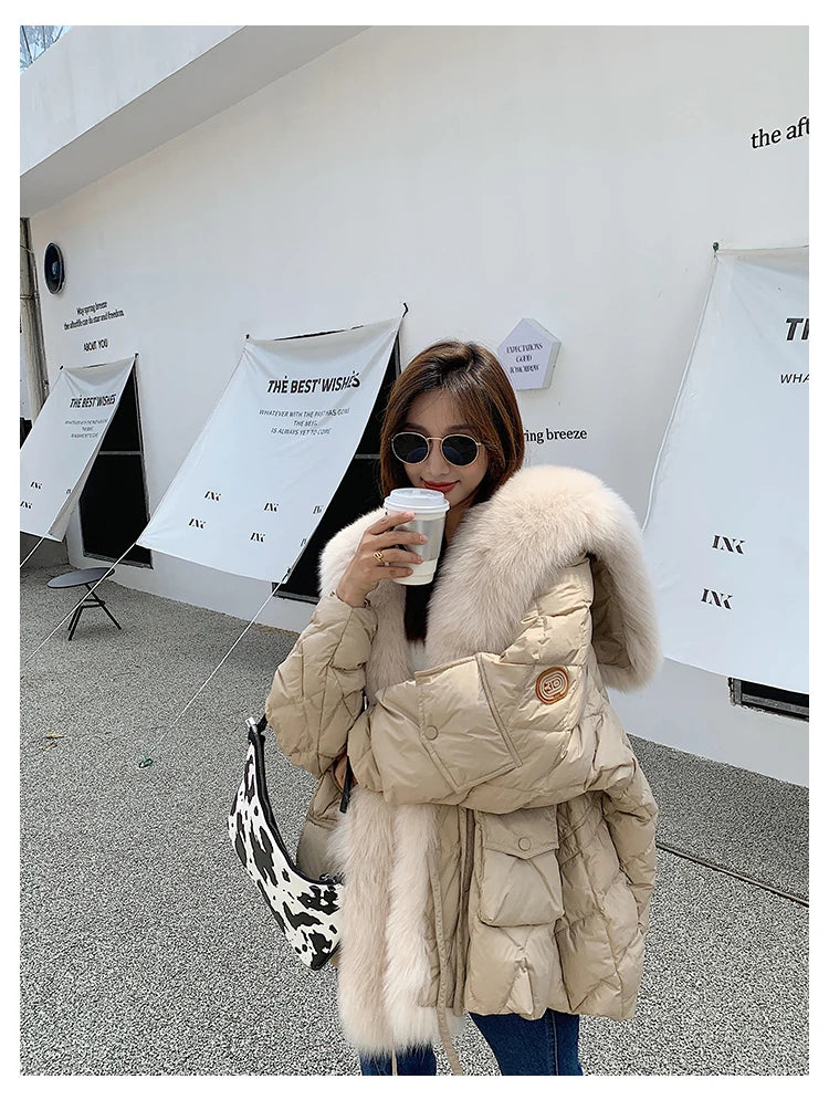 2024 Luxury Fur Collar Long Coats 2024 Women Winter Soft Warm Loose Jacket Puffer Parka Female Windproof Snow Outwear Coats