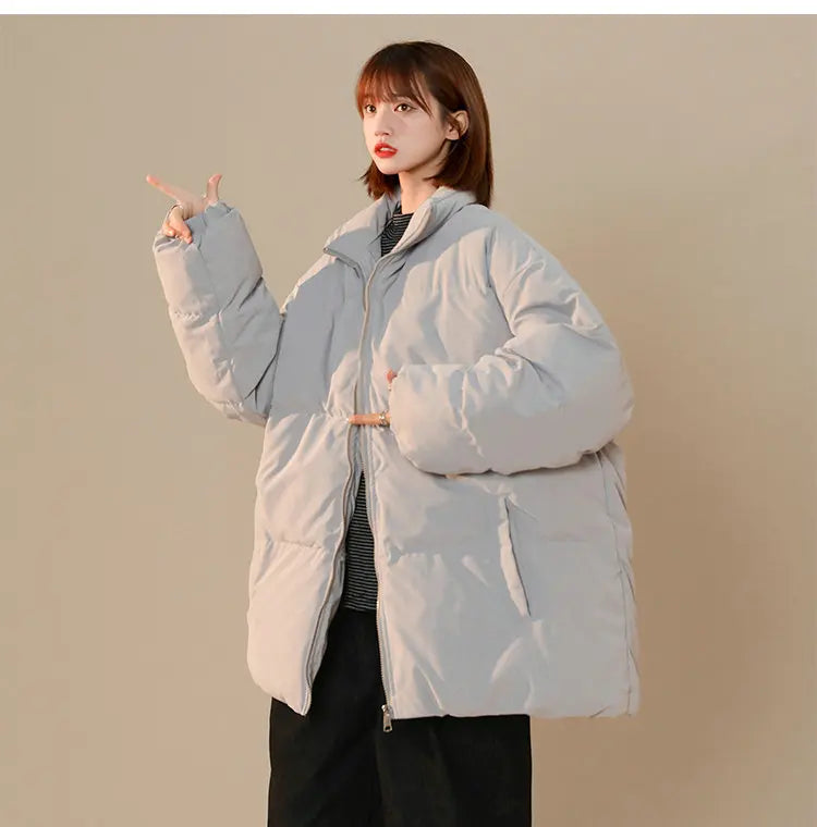 Streetwear Oversize Stand Collar Warm Women's Winter Jacket Solid Color Parka Fashion Casual Winter Coats For Woman