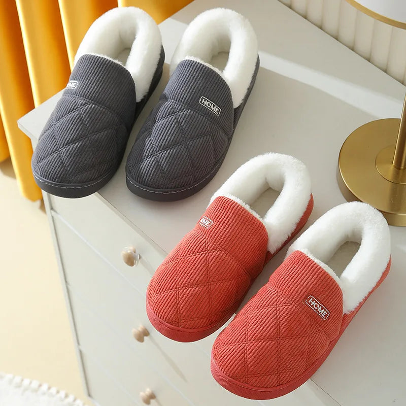 Comwarm New Women Slippers Winter Warm Plush Fur Antiskid Cloud Slippers Outdoor Breathable Thick Flat Sole Soft Home Slippers