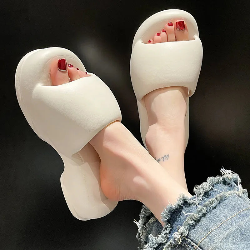 Ladies High Heels House Slippers Summer New Flip Flops Woman Eva Soft Sole Flat Shoes Non-Slip Slides Beach Sandal Candy Color