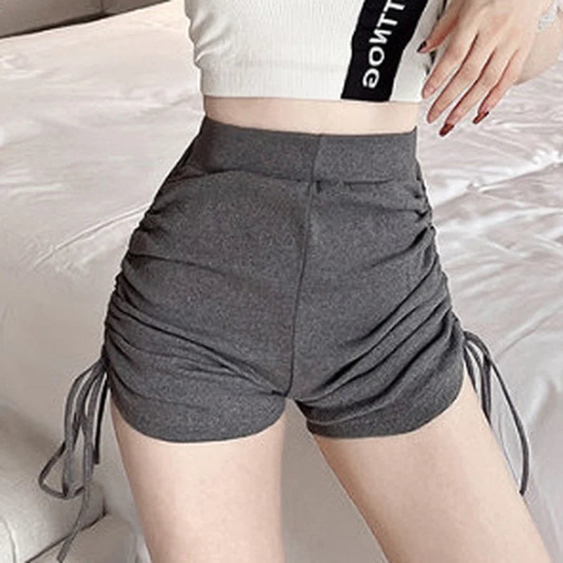 Shorts Women Soft Skinny Folds High Elastic Waist Jogger Young Teens Summer Ulzzang Casual Femme Trousers All-match Solid Simple