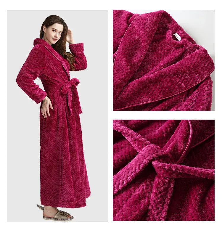 Autumn Winter Ladies Nightgown Warm Coral Velvet Long Style European American Women's Flannel Bathrobe Plus-down Thickening