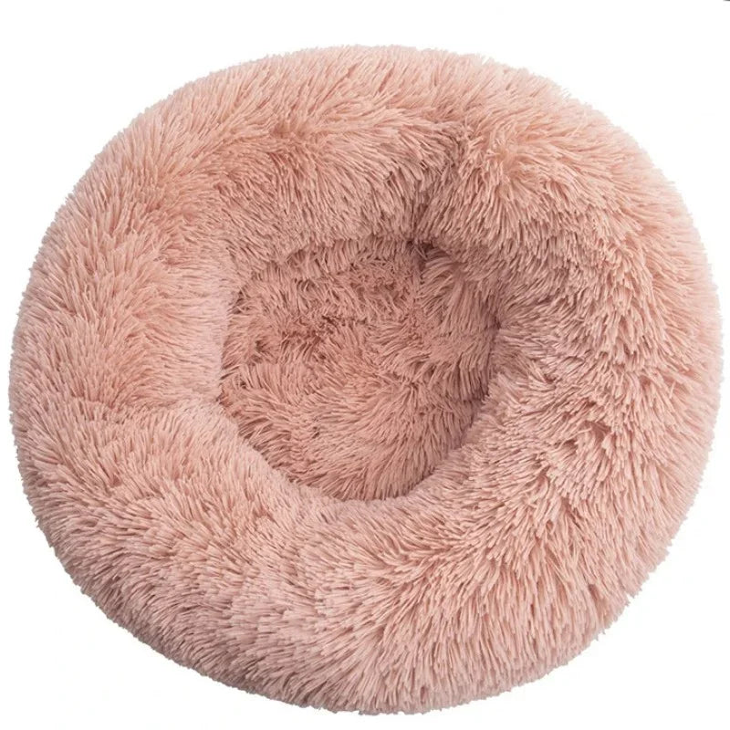 Dusty Pink Round Plush Pet Bed – 6 Sizes (40–90 cm) for Large & Medium Dogs, Super Soft Cat Bed, Winter Warm Dog House