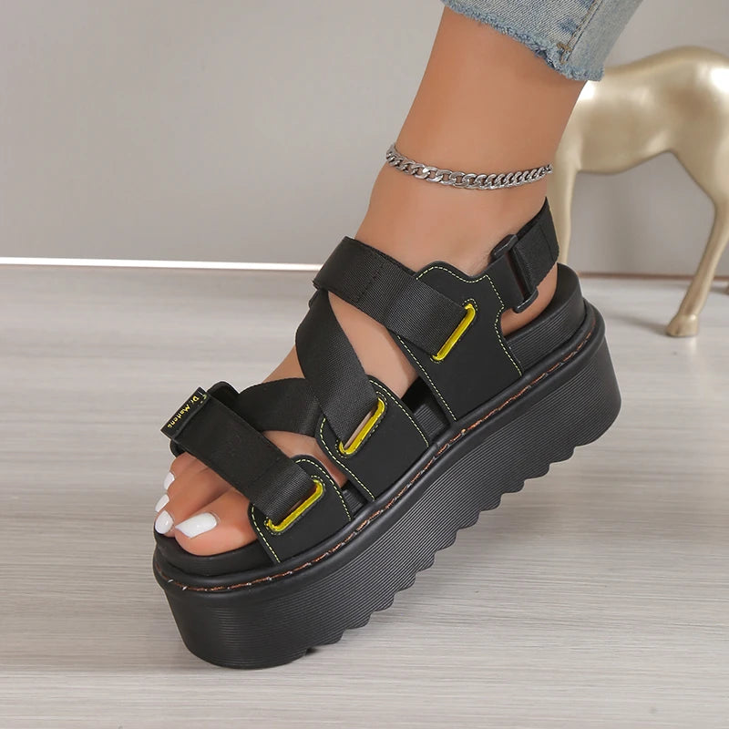 High Quality Ladies Shoes Buckle Strap Women's Sandals Party Sandals Women Round Toe Shoe Female Platform Sandal shark sandals