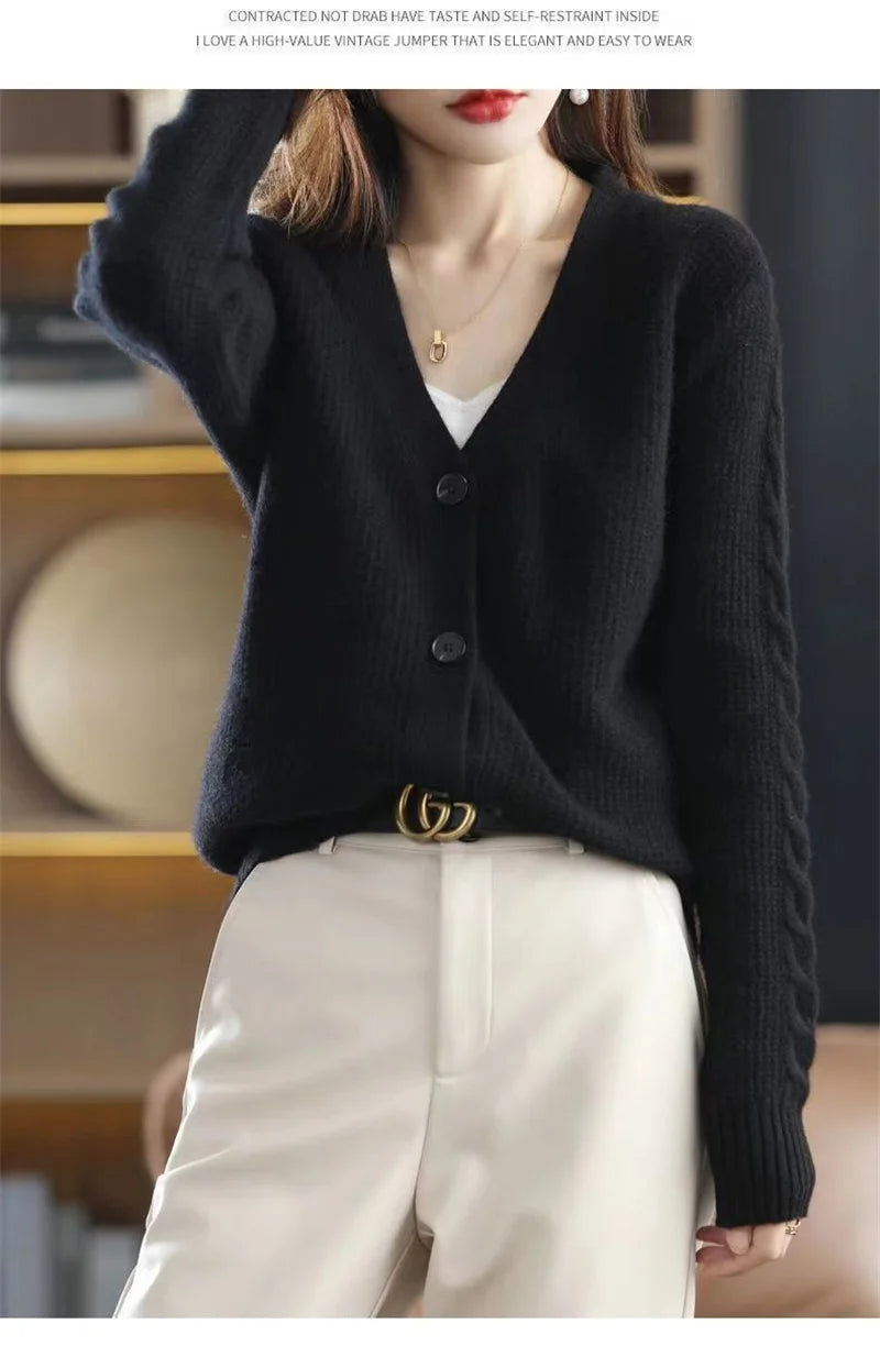 NewFall Fashion V Neck Women Knitted Sweater Cardigan Long Sleeve Soft Slim Sweater Outwear Femlae Solid Casual Knitted Sweater