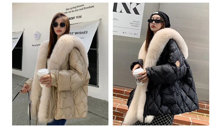 2024 Luxury Fur Collar Long Coats 2024 Women Winter Soft Warm Loose Jacket Puffer Parka Female Windproof Snow Outwear Coats