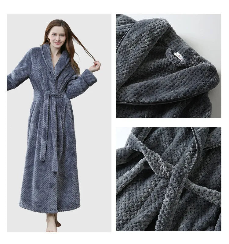 Autumn Winter Ladies Nightgown Warm Coral Velvet Long Style European American Women's Flannel Bathrobe Plus-down Thickening