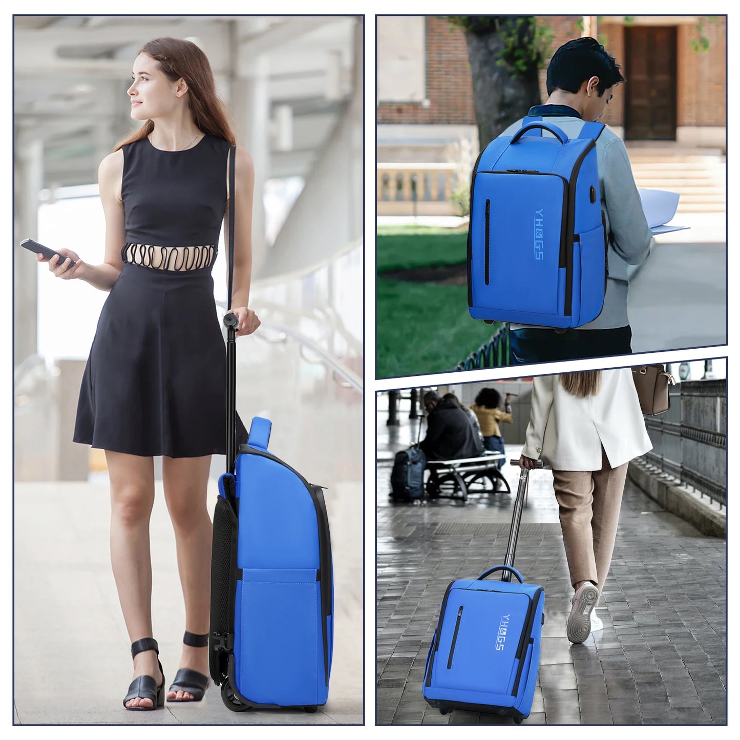 Business Rolling Luggage Backpack Waterproof Backpack with Wheels Travel Trolley Bags Carry on Luggage Bags Cabin Carry on Bag