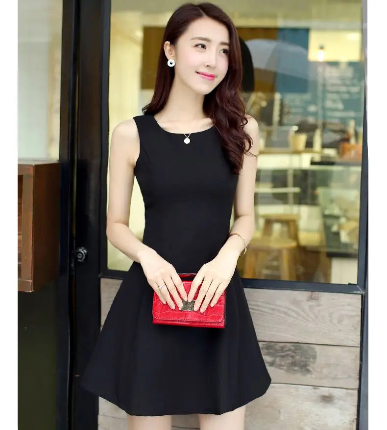 Sweet Dresses Intellectual Simplicity Sleeveless Round Neck Solid Color Mini Skirts Fashion Casual Women's Clothing Summer Thin