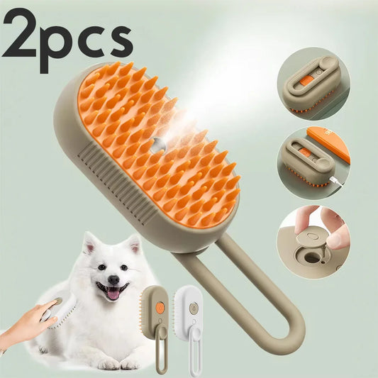 Steam Pet Brush 3-in-1 Grooming Comb for Dogs & Cats – Spray Massage Brush for Tangled & Loose Hair Removal (1–2pcs)