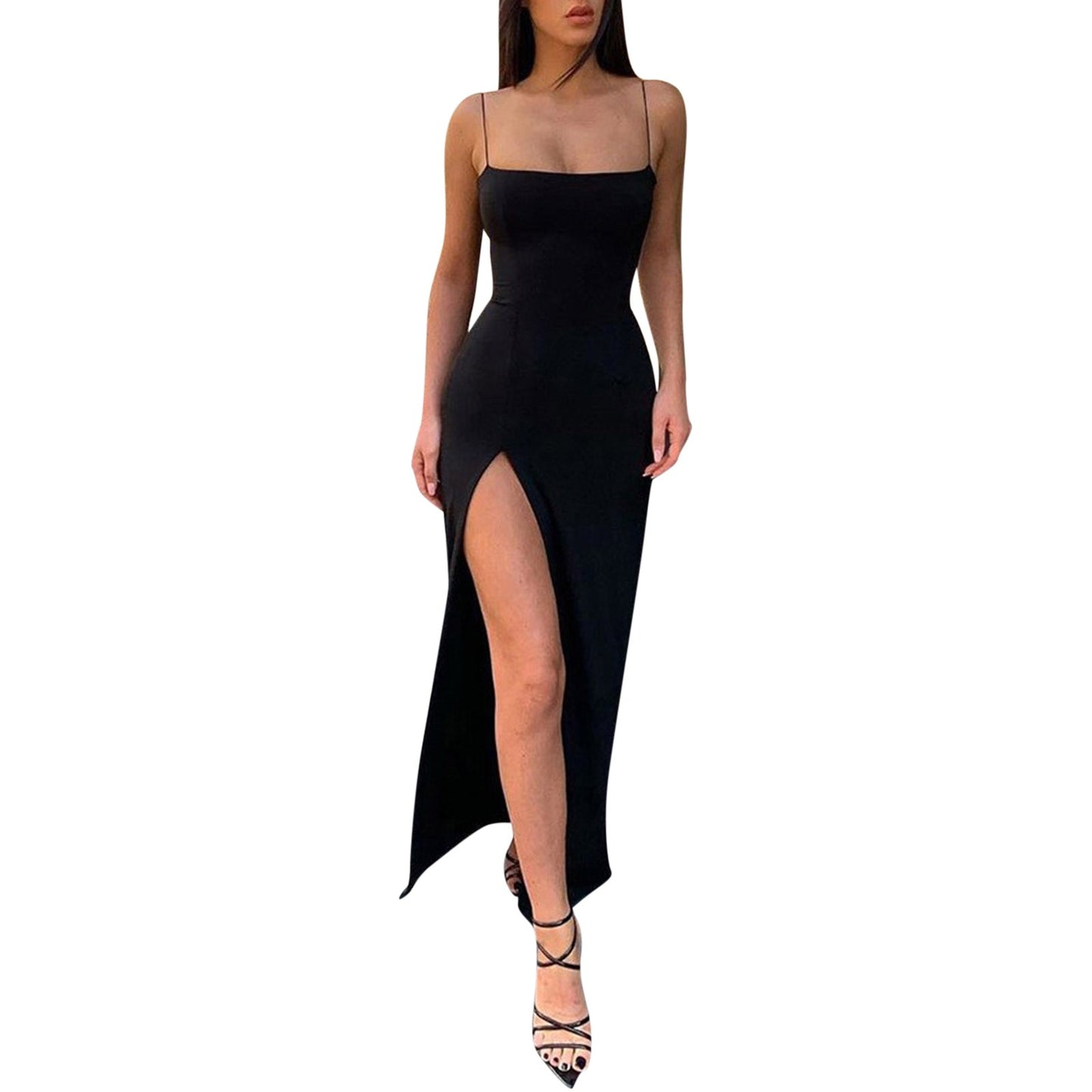 Dresses For Women 2024 Red Black New Year Christmas Party Long Dresses Women Side Slit Bodycon Lace Up Stretch Slim Dresses