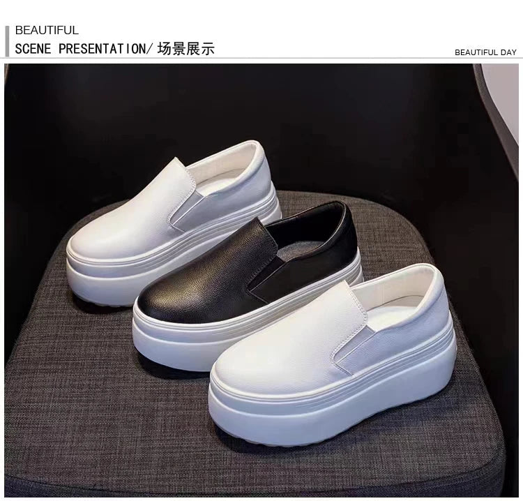 Autumn Loafer 8CM Platform Shoes Flats White Slip on Casual Shoes Slipony Women Sneakers Shoes Breathable Comfy Summer Sneakers