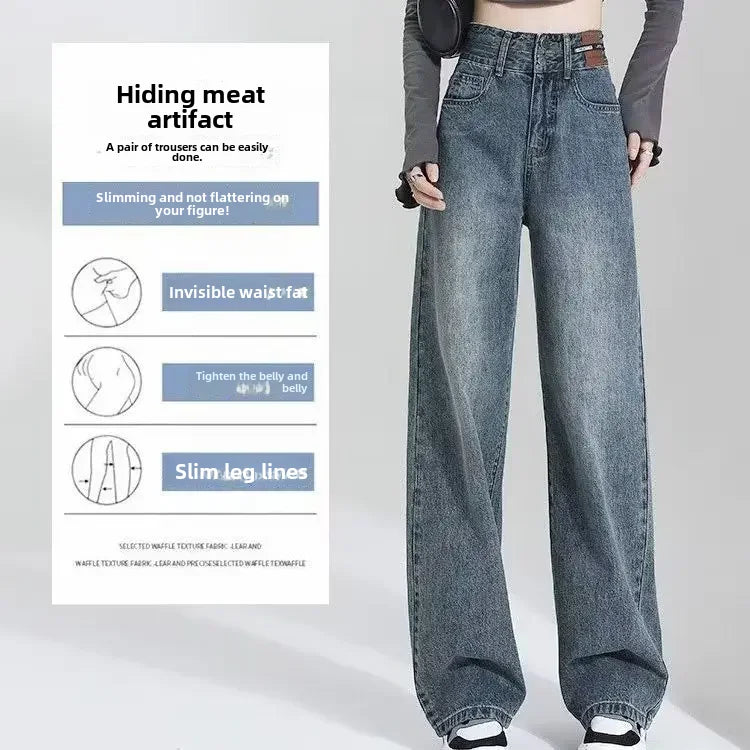 Vintage High-waisted Slimming Jeans Women's Straight-leg Pants Hong Kong Style Bell Bottoms Trendy Gradient Pants For Women