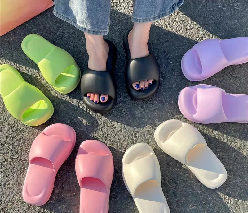 Ladies High Heels House Slippers Summer New Flip Flops Woman Eva Soft Sole Flat Shoes Non-Slip Slides Beach Sandal Candy Color