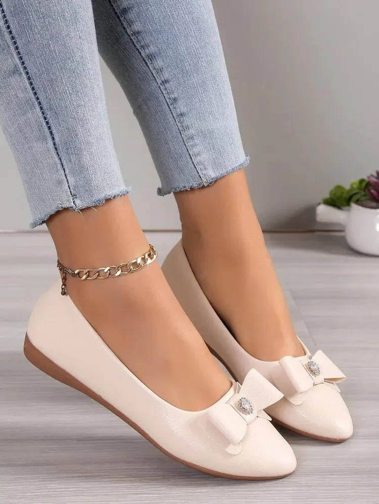 Women Casual Flats Shoes  New Bow Elegant Walking Shoes Spring Designer Brand Retro Dress Soft Sole Shoes Zapatillas Mujer