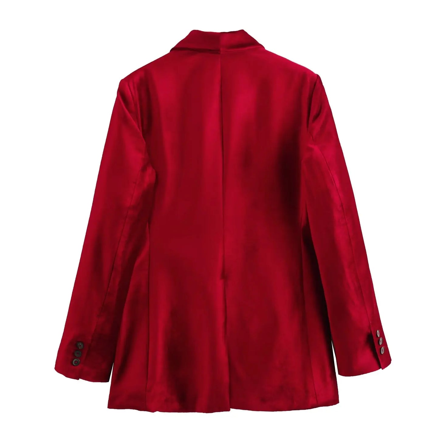 TRAFZA Women Spring Chic Jacket Coats Red Turn Down Collar Long Sleeves Pockets Decorate Single Button Female Fashion Blazers