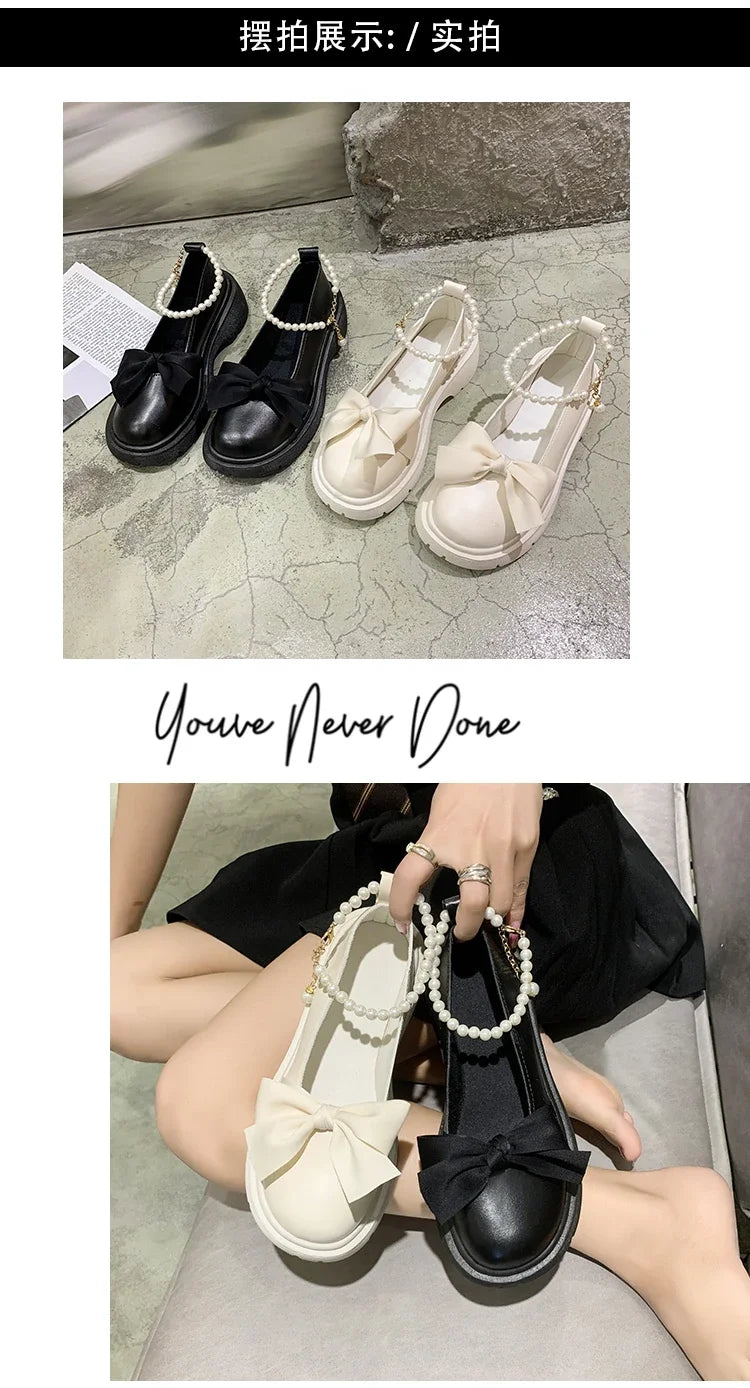 Women Thick Platform Mary Janes Lolita Shoes Party Pumps Summer 2022 New Sandals Bow Chain Mujer Shoes Fashion Oxford Zapatos