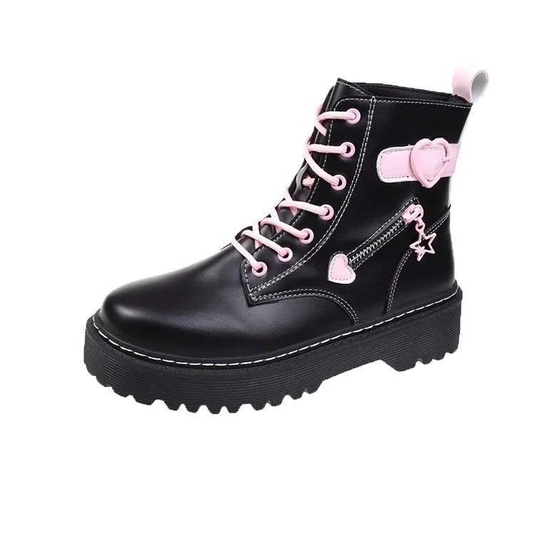 New College Style Martin Boots Women Autumn 2021 Girl Love Round Toe Lace-up Short Boots Y2k Aesthetic Goth Punk Platform Shoes