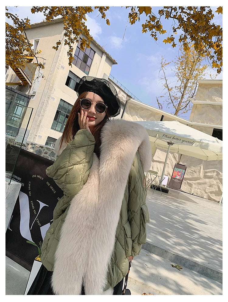 2024 Luxury Fur Collar Long Coats 2024 Women Winter Soft Warm Loose Jacket Puffer Parka Female Windproof Snow Outwear Coats