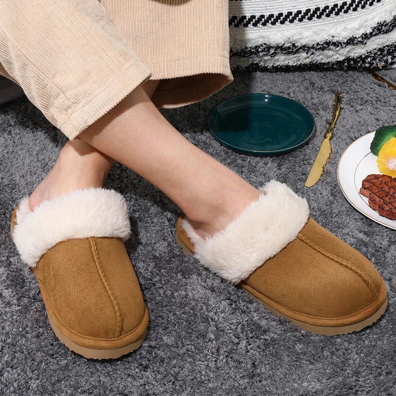 Litfun Faux Fur House Plush Slippers Fluffy Winter Slippers For Women Furry Fuzzy Home Shoes Women Warm Comfy Mute Flats Slides