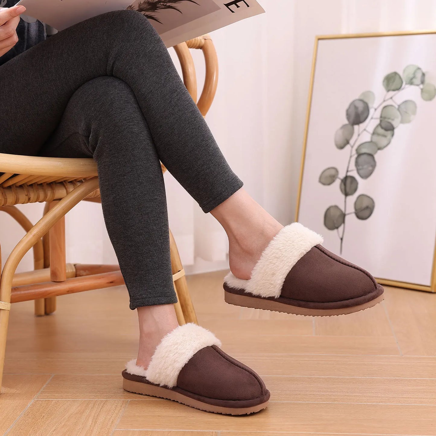 Litfun Faux Fur House Plush Slippers Fluffy Winter Slippers For Women Furry Fuzzy Home Shoes Women Warm Comfy Mute Flats Slides