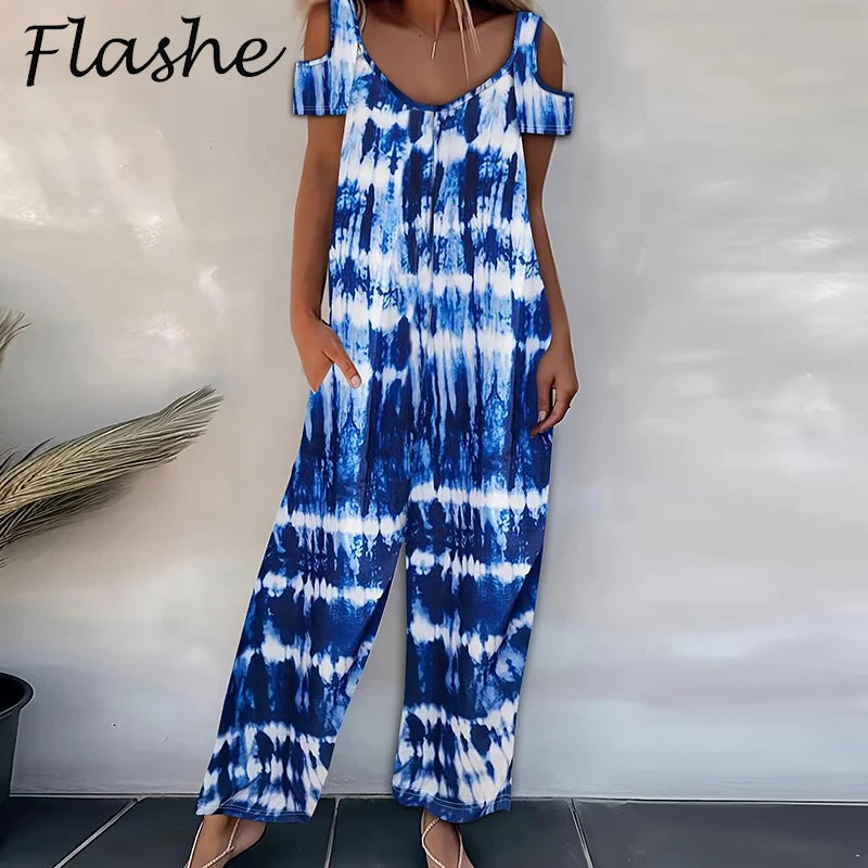 Summer Jumpsuit Women 2024 Tie-Dye Printed Long Pants Jumpsuits For Women Casual Loose Playsuits Overalls Long Romper