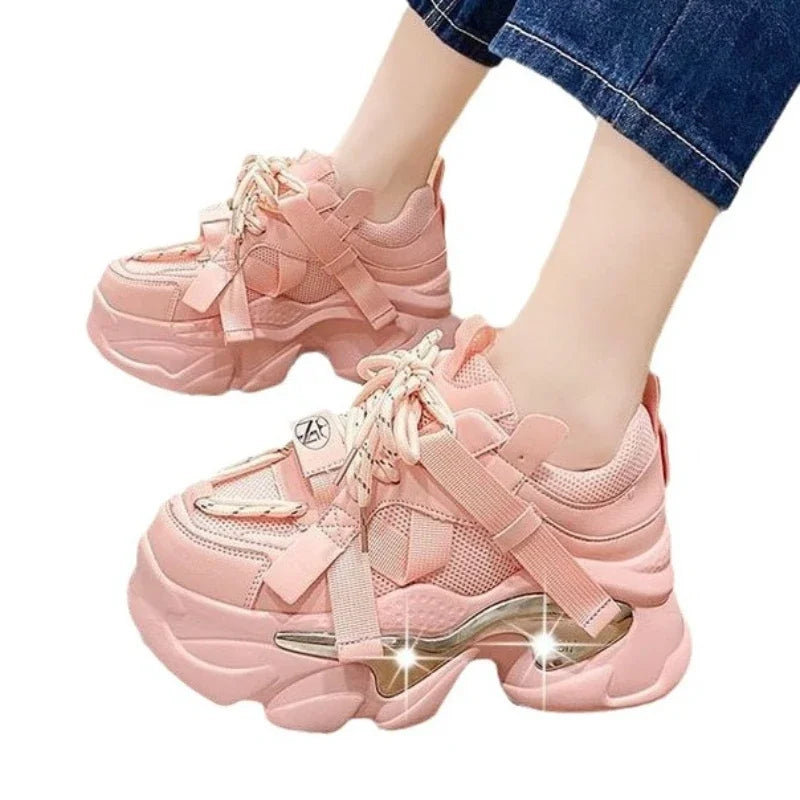 Women's Chunky Platform Sneakers 2024 Spring Thick Bottom Sports Shoes Woman Black White Trainers Zapatillas De Mujer for Female