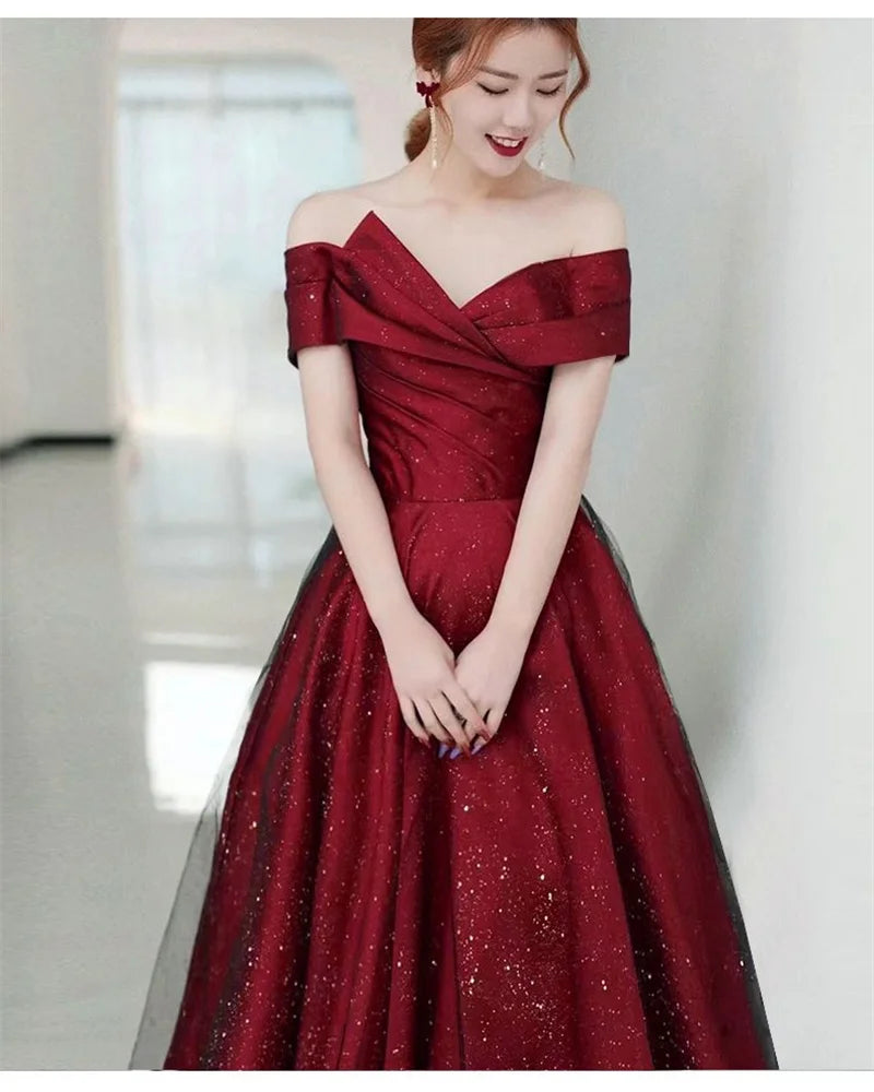 Women Summer Satin Toasting Gown Bride's High-end Feeling, Light Wedding Dress, Red One Shoulder Engagement, Thank-you Banquet