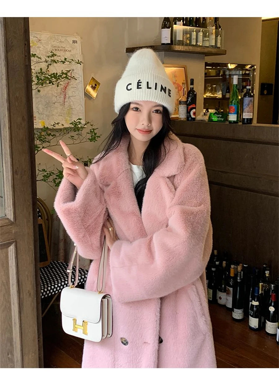 Thicken Warm Long Faux Fur Jackets Loose Warm Imitate Mink Coats Korean Winter Furry Padding Outerwear Women Luxury Overcoat