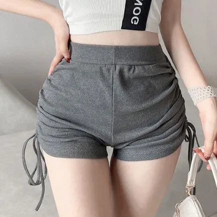 Shorts Women Soft Skinny Folds High Elastic Waist Jogger Young Teens Summer Ulzzang Casual Femme Trousers All-match Solid Simple