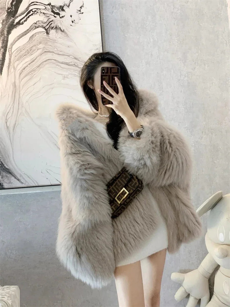 Trendy Hooded Faux Fox Fur Coats super Warm Winter Furry Jacket Women Streetwear Plush Clothing Loose Casual Whiter Chaquetas