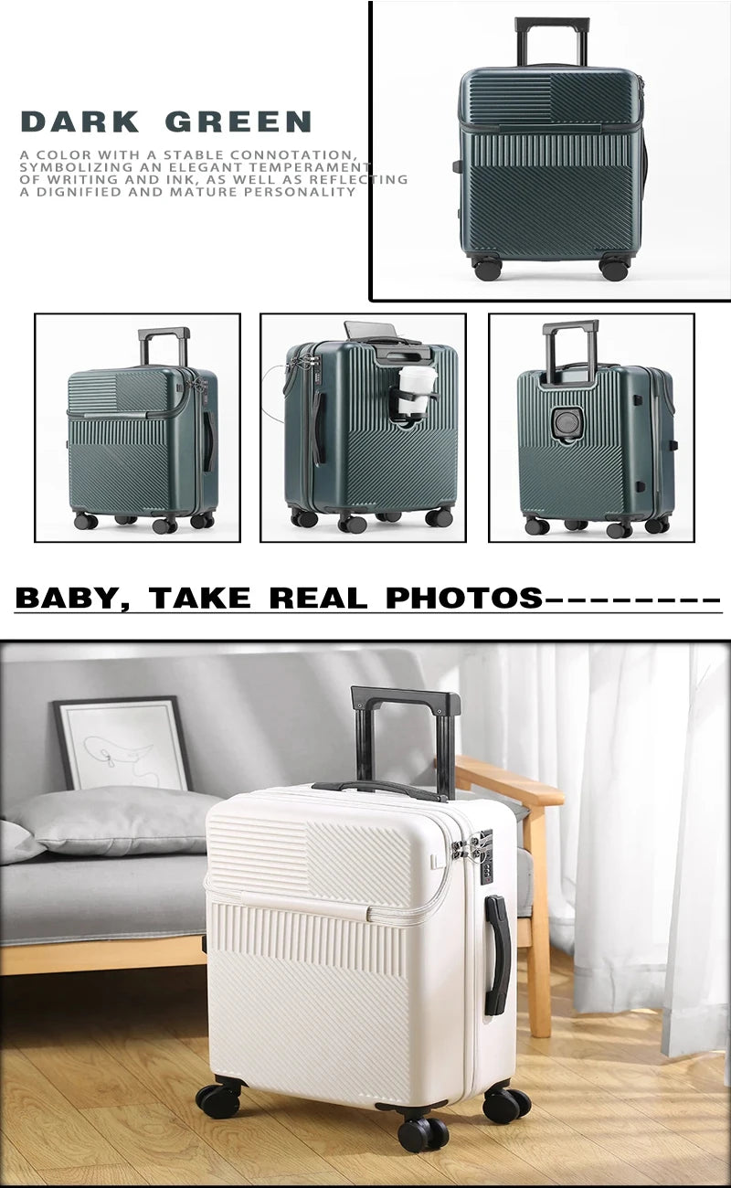 Suitcase Luggage Stylish Business Suitcase with Cup Holder Compact 20-inch Lightweight Carry-on