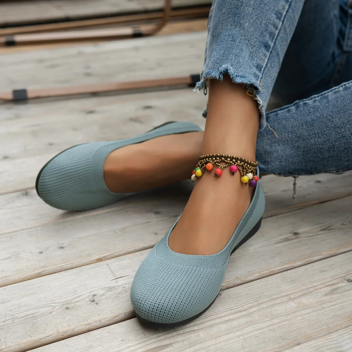 Elastic Knitting Flats Slip on Shoes for Women  Summer Breathable Soft Loafers Woman Lightweight Casual Shoes Mom Moccasins