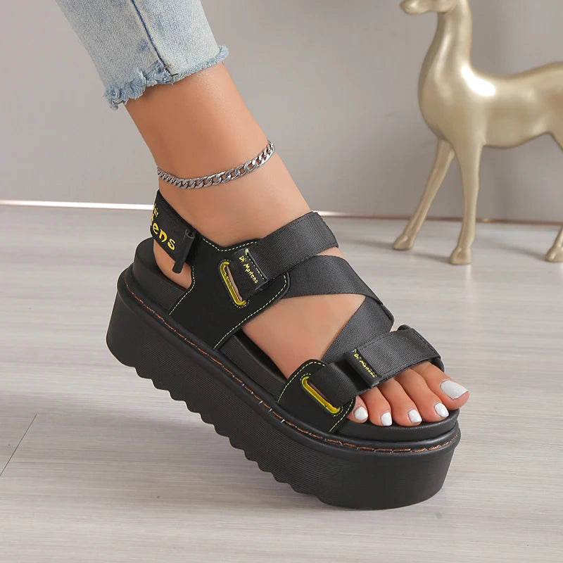 High Quality Ladies Shoes Buckle Strap Women's Sandals Party Sandals Women Round Toe Shoe Female Platform Sandal shark sandals