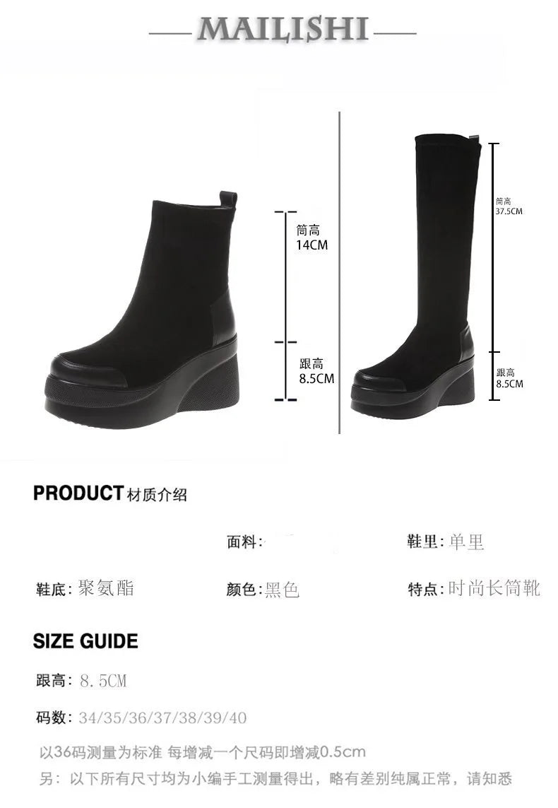 Autumn Increase Platform Short Boots Classic Black Wedges Shoes for Women Fashion Casual Comfy Lady Sneakers Botas Plataforma52