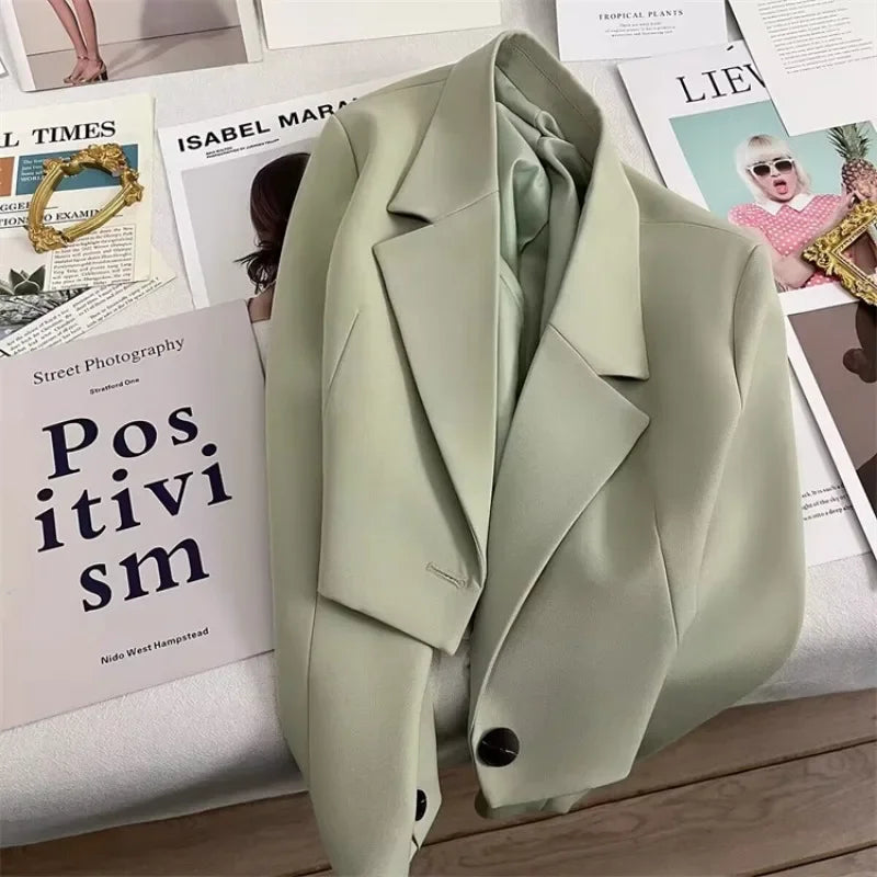 Blazer Woman Spring New Solid Color Temperament Suit Jacket Fashion Trend Suit Elegant Outerwears Korean Reviews Many Clothes