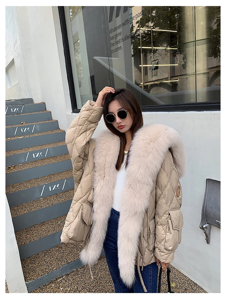 2024 Luxury Fur Collar Long Coats 2024 Women Winter Soft Warm Loose Jacket Puffer Parka Female Windproof Snow Outwear Coats