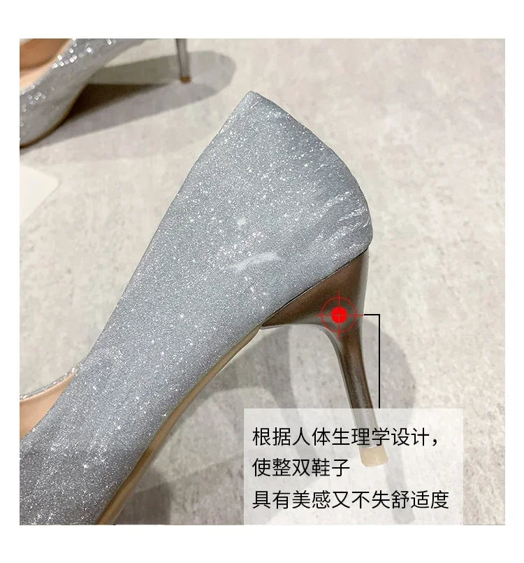 Women's Pumps Cinderella Shoe Rhinestone High Heels Women Pointed Toe Bow-knot Shoe Crystal Party Wedding Shoes Zapatillas Mujer