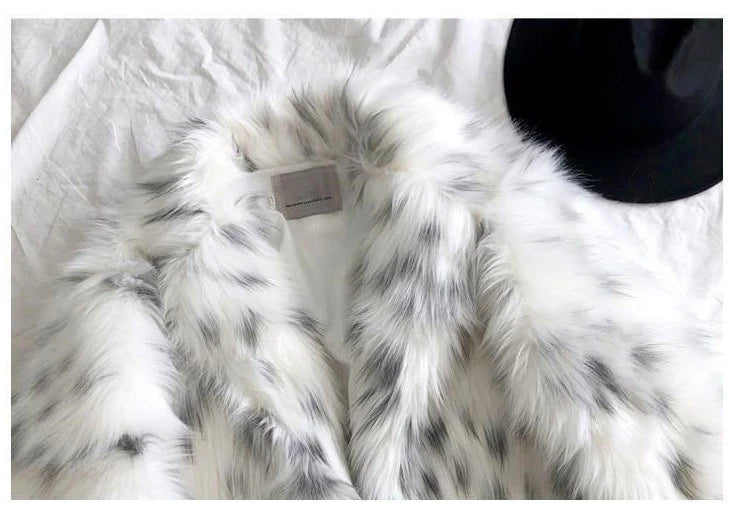 Faux Fox Fur Plus Size Coat  Mid Length Long Sleeve Jacket Casual Loose Cardigan Fur Coat Women White Fleece High Quality Coat