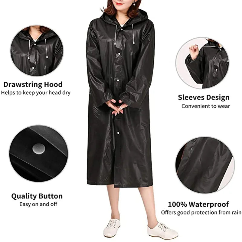 EVA Long Raincoat Unisex Male Women Rain Coats Poncho Suit Jacket Tourist Bike Ladies Running Hooded Hiking Rainwears Waterproof