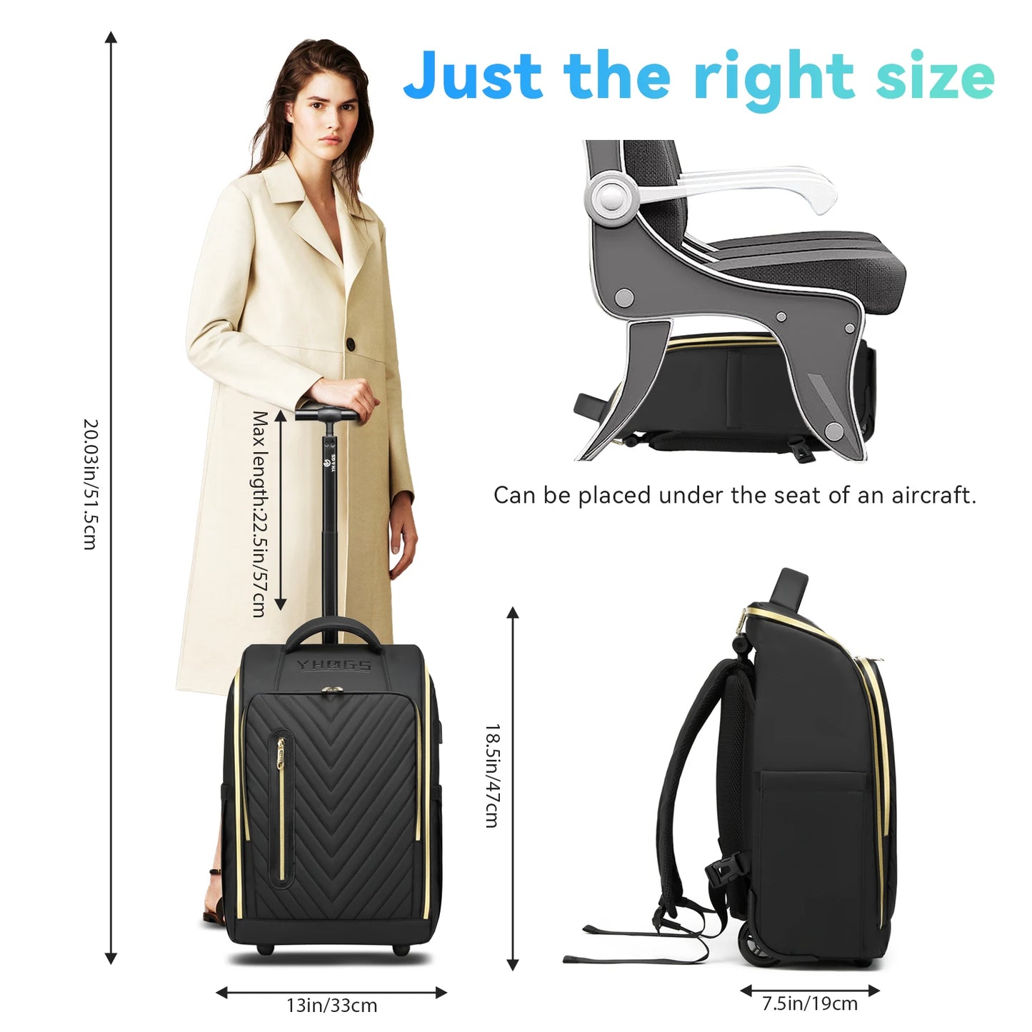 Business Rolling Luggage Backpack Waterproof Backpack with Wheels Travel Trolley Bags Carry on Luggage Bags Cabin Carry on Bag