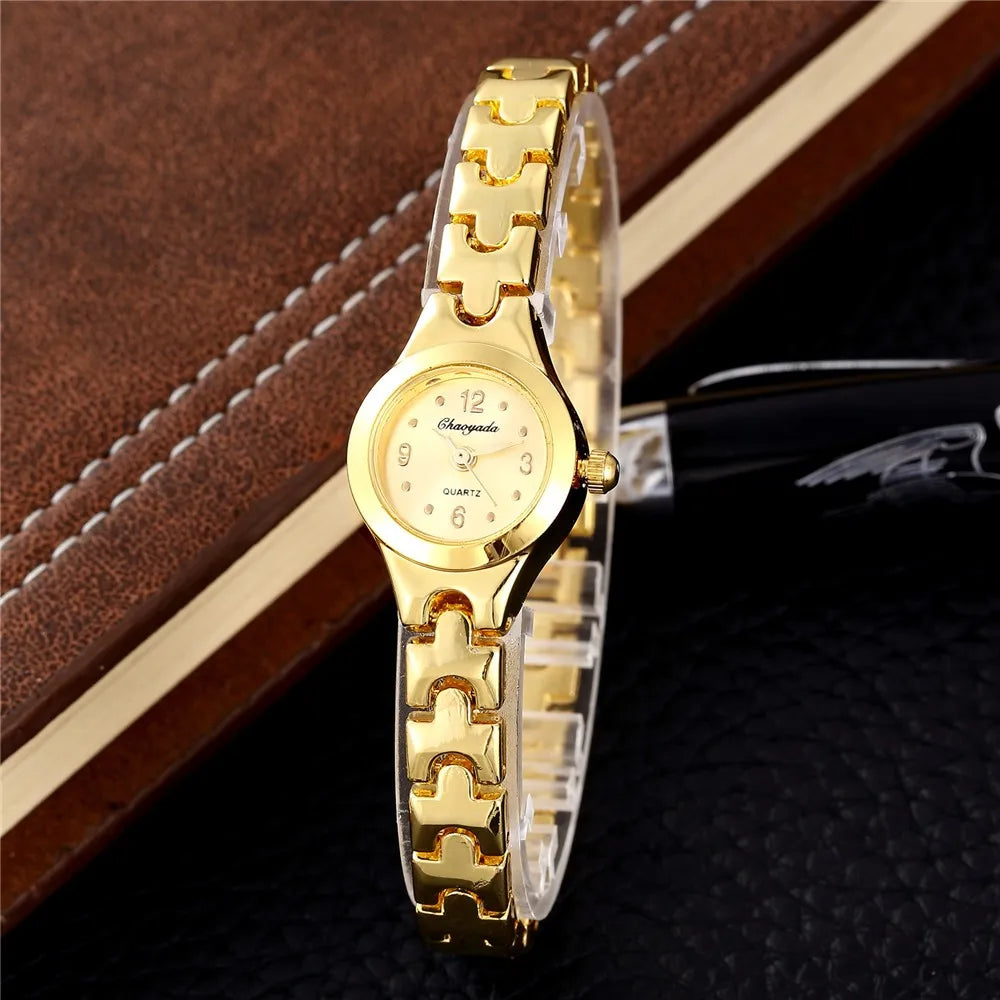 Luxury Gold Women Bracelet Watches Top Brand Steel Small Dial Quartz Wristwatch Fashion Elegant Ladies Hand-Chain Clock Gift