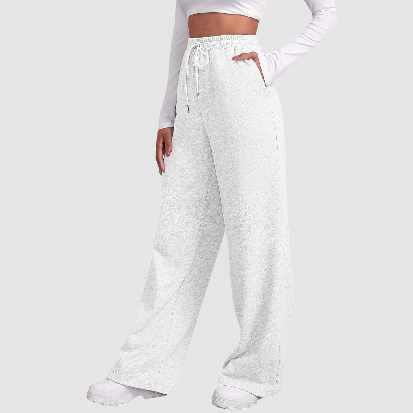 Wide Leg Pants For Women’S Fleece Lined Sweatpants Straight Pants Bottom All-Math Plain Fitness Joggers Pants Travel Basic