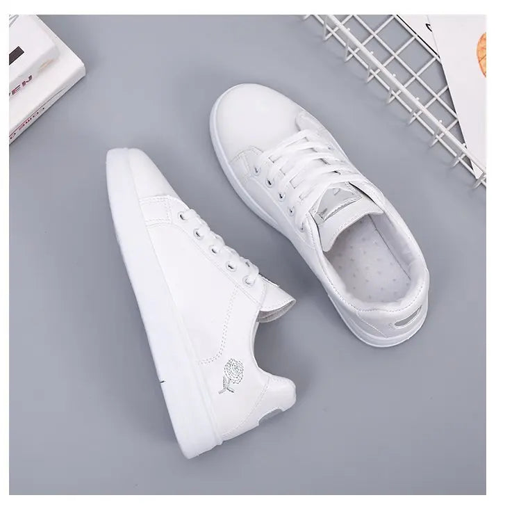 Women Casual Shoes Spring Autumn Sneakers Fashion White Breathable Embroidered Flower Lace-Up Tennis shoes