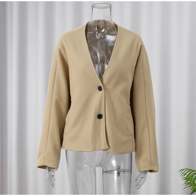 Women Vintage Blends Fit Blazer Coat Fashion Loose Double Breasted Long Sleeve Pockets Female Jackets Chic Lady Commuter Coats