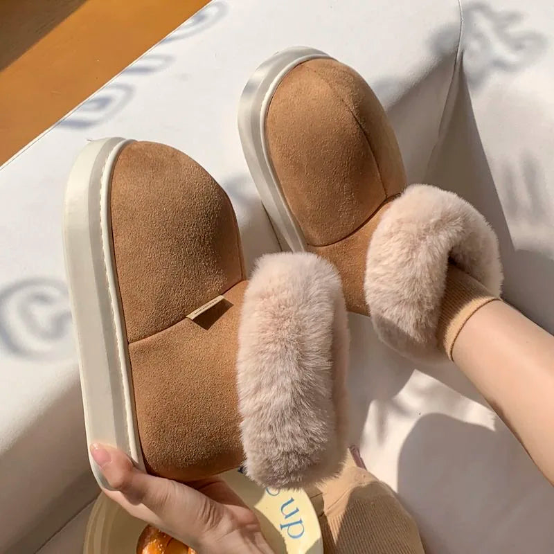 Thick Sole Cotton Slippers for Women Winter Warm Plush Shoes Couples Indoor Home Floor Footwear Female Male Street Snow Boots